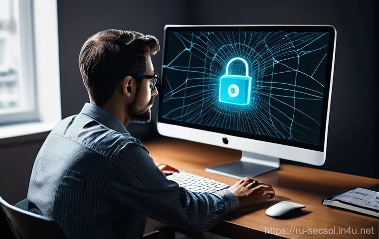 보안솔루션 취약점 분석 사례 - **Prompt: Digital Phishing Trap**
    A person, appearing to be in their late 20s to early 40s, sits...