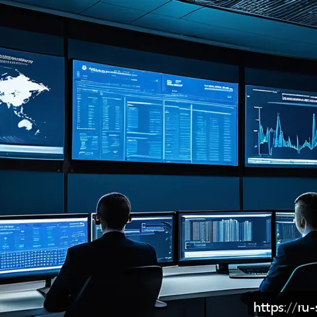 보안 컨설팅에서의 SIEM 솔루션 활용법 - A high-tech financial cybersecurity operations center in Russia, showing diverse cybersecurity analy...